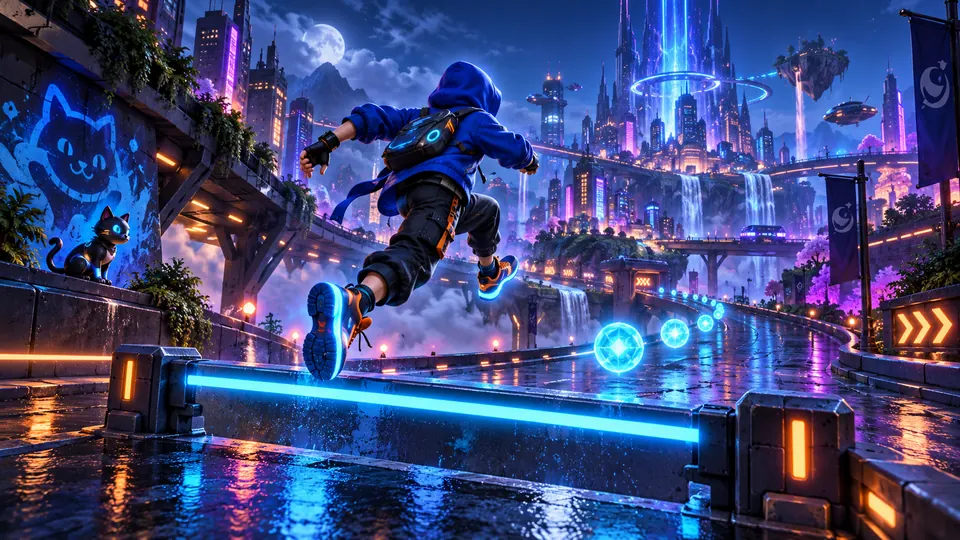 Neon Dash — AI illustrated cover art