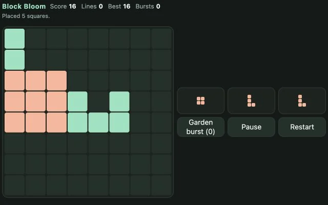 The Block Bloom browser puzzle game board
